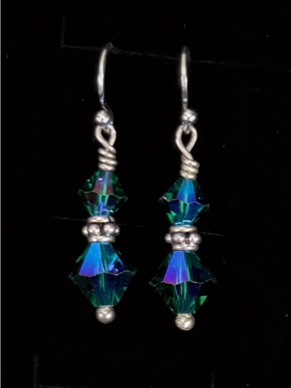Silvertone Blue and Green Crystal Pierced Earrings